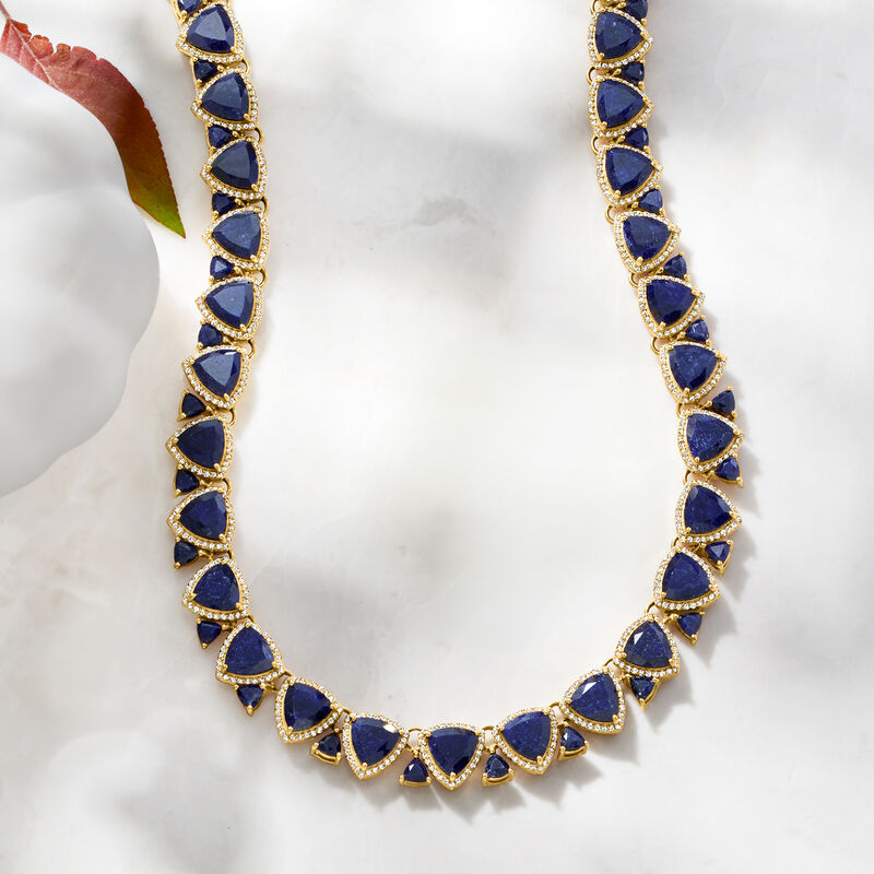 95.00 ct. t.w. Sapphire and 5.75 ct. t.w. White Topaz Necklace in 18kt Gold Over Sterling image number 2