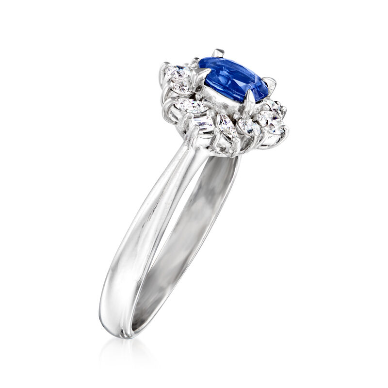 C. 1980 Vintage .67 Carat Sapphire and .41 ct. t.w. Diamond Ring in Platinum. Size 7.5 image number 2