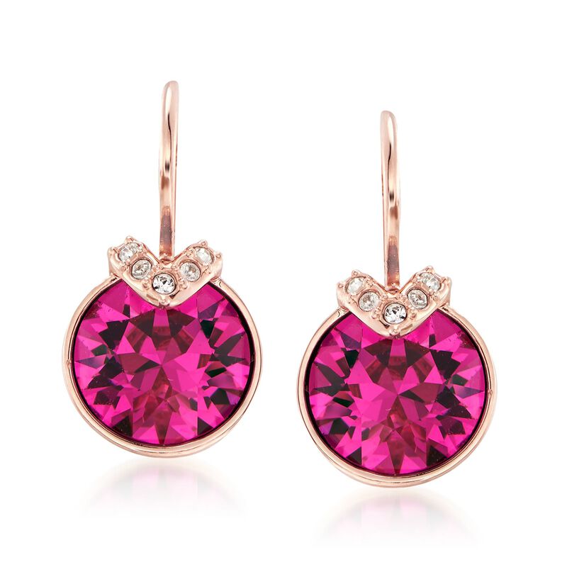 Swarovski Crystal &quot;Bella&quot; Pink and Clear Crystal V-Shaped Drop Earrings in Rose Gold Plate image number 0