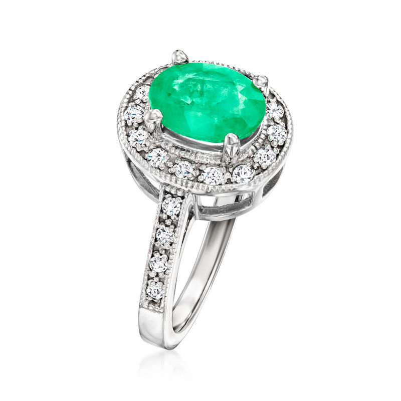 1.70 Carat Emerald and .30 ct. t.w. Diamond Ring in 14kt White Gold. Size 7 image number 2