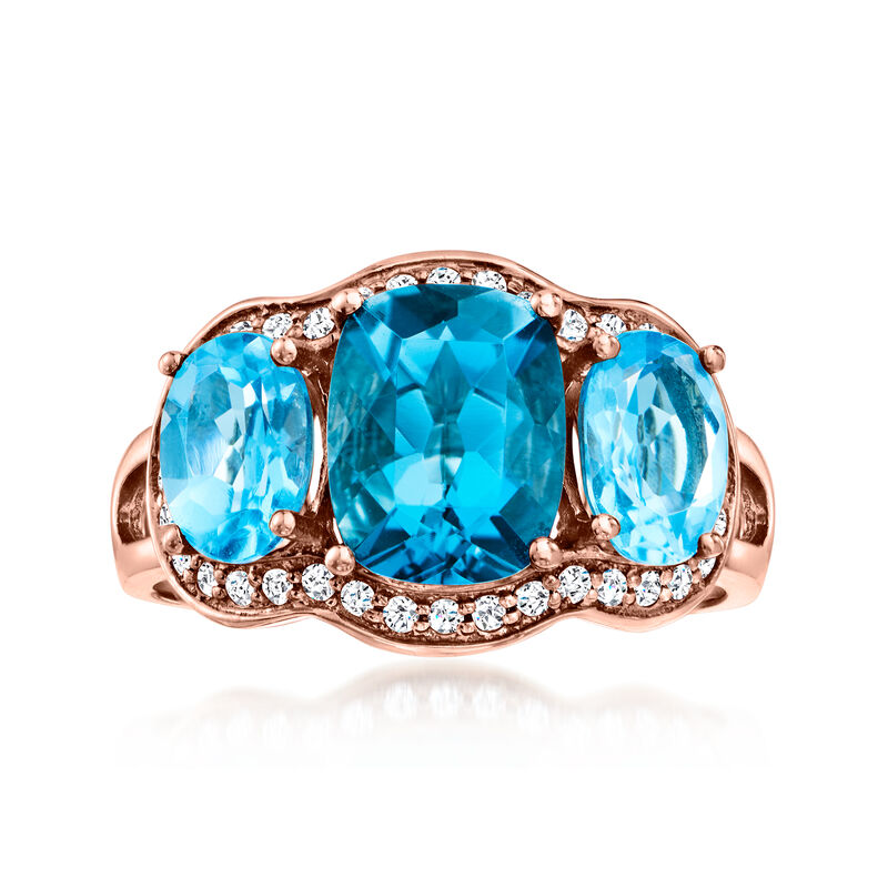 Le Vian 3.90 ct. t.w. Blue Topaz Ring with .20 ct. t.w. Vanilla Diamonds in 14kt Strawberry Gold. Size 7 image number 0