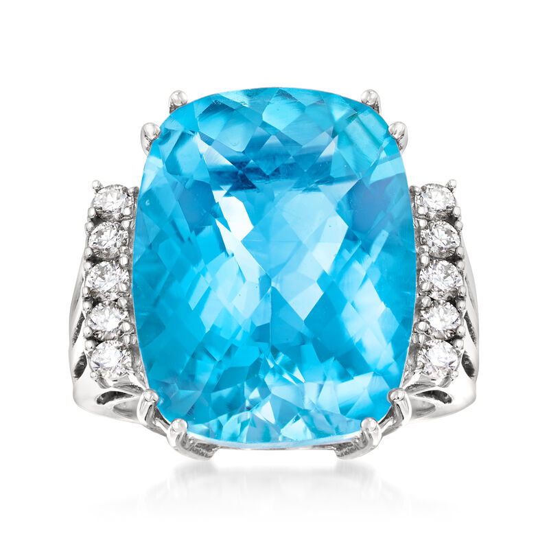 18.00 Carat Swiss Blue Topaz Ring with .44 ct. t.w. Diamonds in 14kt White Gold image number 0