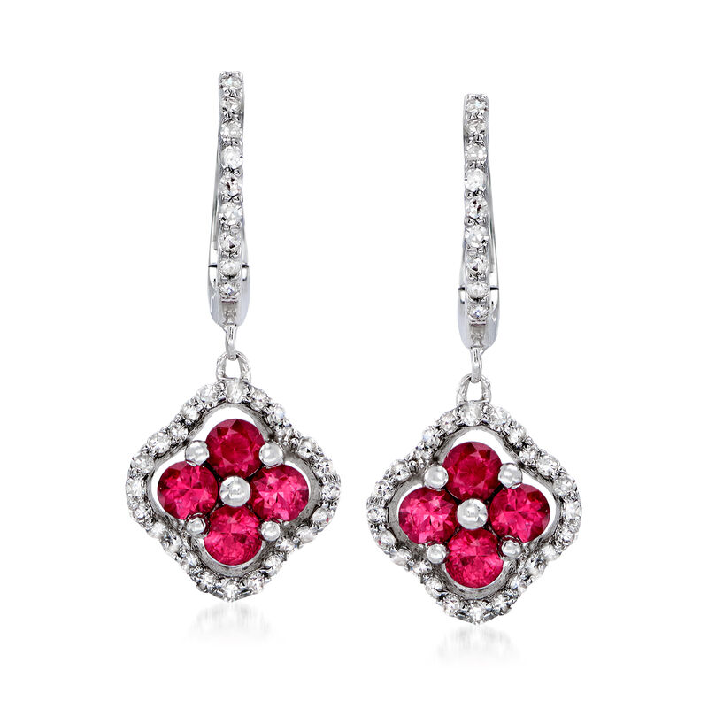 C. 2012 Vintage 1.00 ct. t.w. Ruby and .35 ct. t.w. Diamond Clover Drop Earring in 14kt White Gold image number 0