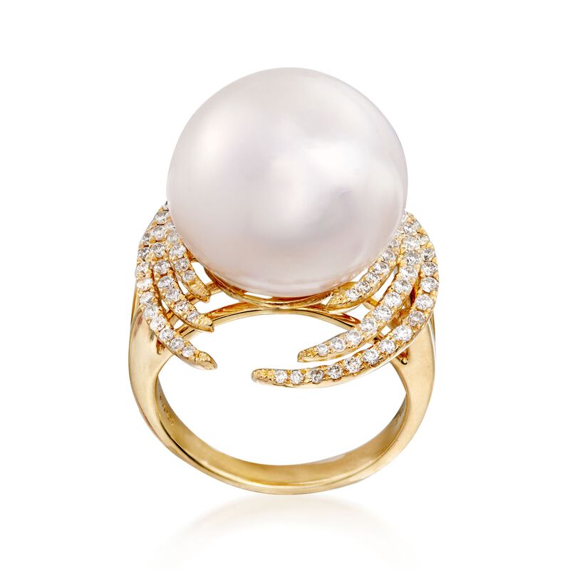 16mm Cultured South Sea Pearl and .64 ct. t.w. Diamond Halo Ring in 18kt Yellow Gold. Size 8.5 image number 3