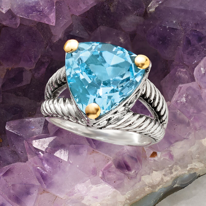 12.00 Carat Blue Topaz Twisted Ring in Sterling Silver and 18kt Yellow Gold image number 3