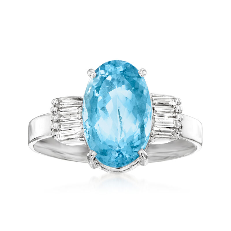 C. 1970 Vintage 3.15 Carat Aquamarine and .20 ct. t.w. Diamond Ring in 14kt White Gold image number 0