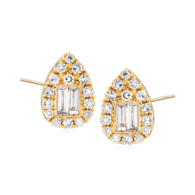 .31 ct. t.w. Round and Baguette Diamond Teardrop Earrings in 18kt Yellow Gold image number 0
