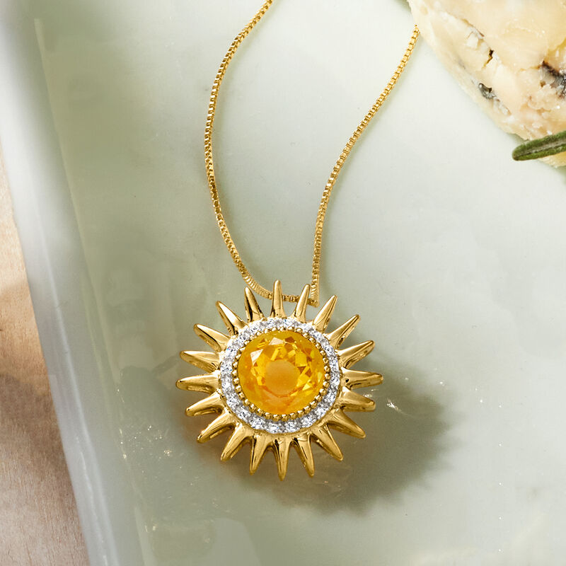 2.00 Carat Citrine and .10 ct. t.w. Diamond Sun Pendant Necklace in 18kt Gold Over Sterling image number 5