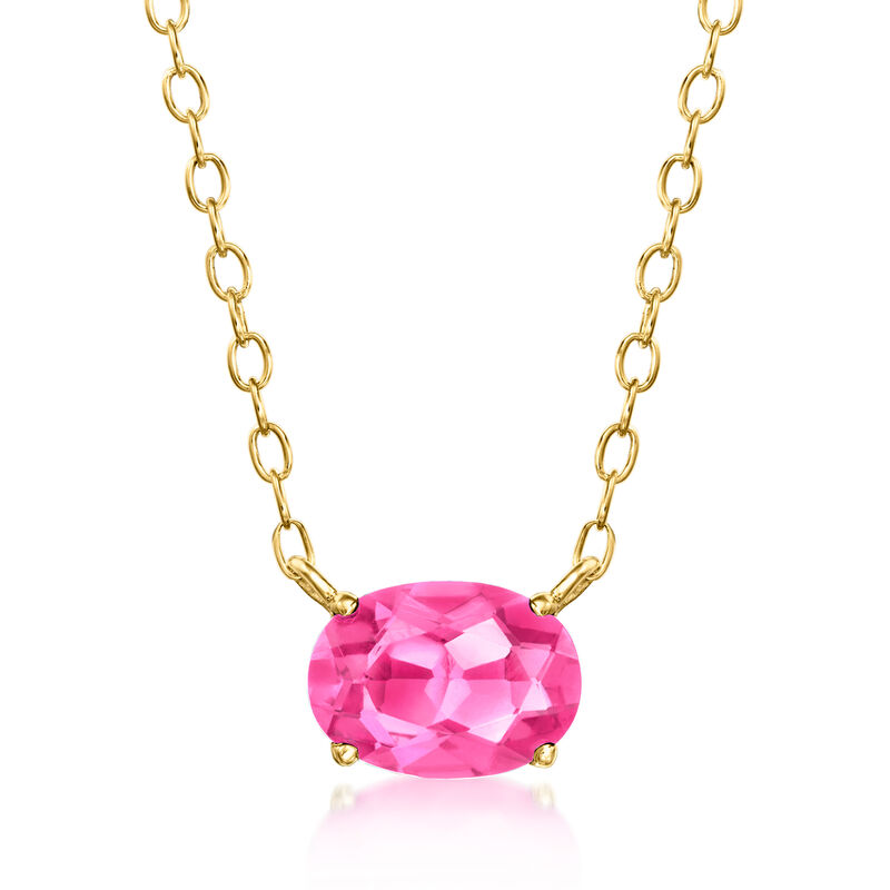 .60 Carat Oval Lab-Grown Pink Sapphire Necklace in 18kt Gold Vermeil. 16" image number 1