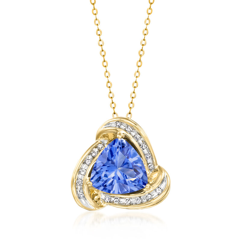 C. 2000 Vintage Simulated Tanzanite and .15 ct. t.w. Diamond Pendant Necklace in 10kt Two-Tone Gold. 18" image number 0