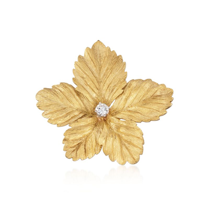C. 1970 Vintage Tiffany Jewelry .25 Carat Diamond Floral Pin in 18kt Yellow Gold image number 0