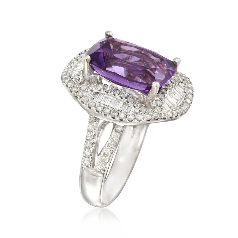 C. 1990 Vintage Cushion-Cut 5.65 Carat Amethyst with 1.17 ct. t.w. Diamond Ring in 18kt White Gold. Size 6.5 image number 2