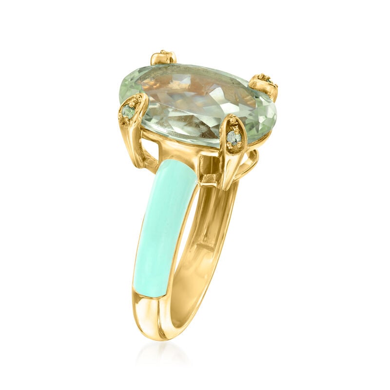 5.00 Carat Prasiolite Ring with Peridot and Pastel Green Enamel in 18kt Gold Over Sterling image number 2