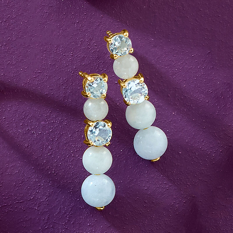 9.00 ct. t.w. Milky Aquamarine and 1.90 ct. t.w. Sky Blue Topaz Drop Earrings in 18kt Gold Over Sterling image number 2