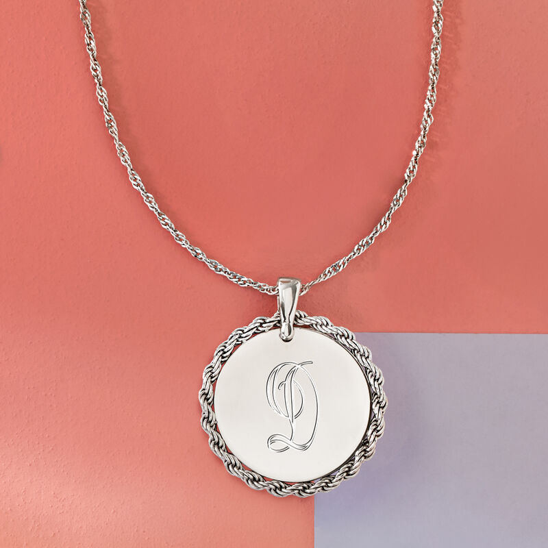 Italian Sterling Silver Personalized Roped-Disc Pendant Necklace image number 3