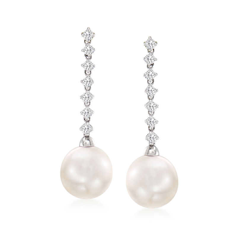 10-11mm Cultured South Sea Pearl and .42 ct. t.w. Diamond Drop Earrings in 18kt White Gold image number 0