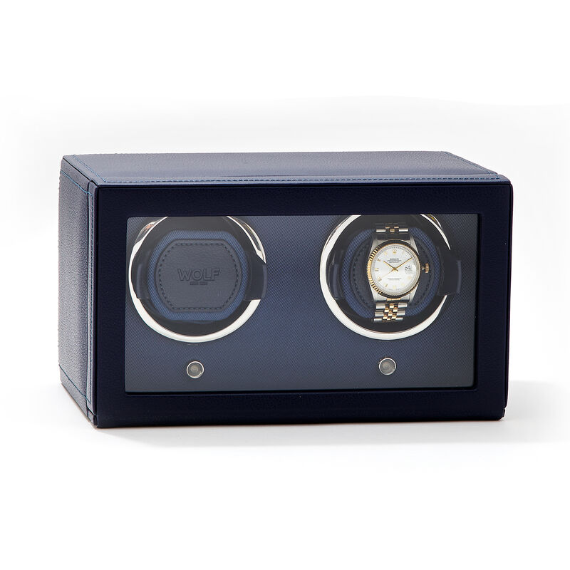 WOLF &quot;Cub&quot; Navy Vegan Leather Double-Watch Winder image number 2