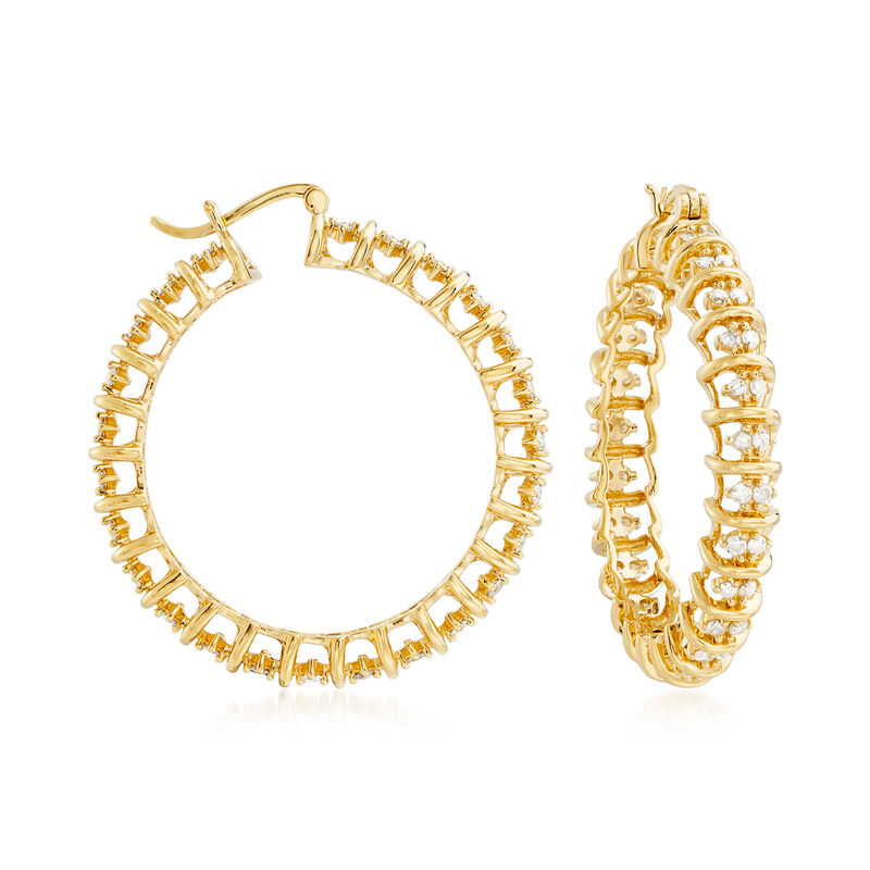 2.00 ct. t.w. Diamond Hoop Earrings in 18kt Gold Over Sterling. 1 5/8&quot; image number 0