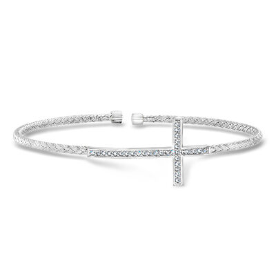 Charles Garnier .28 ct. t.w. Cross Cuff Bracelet in Sterling Silver