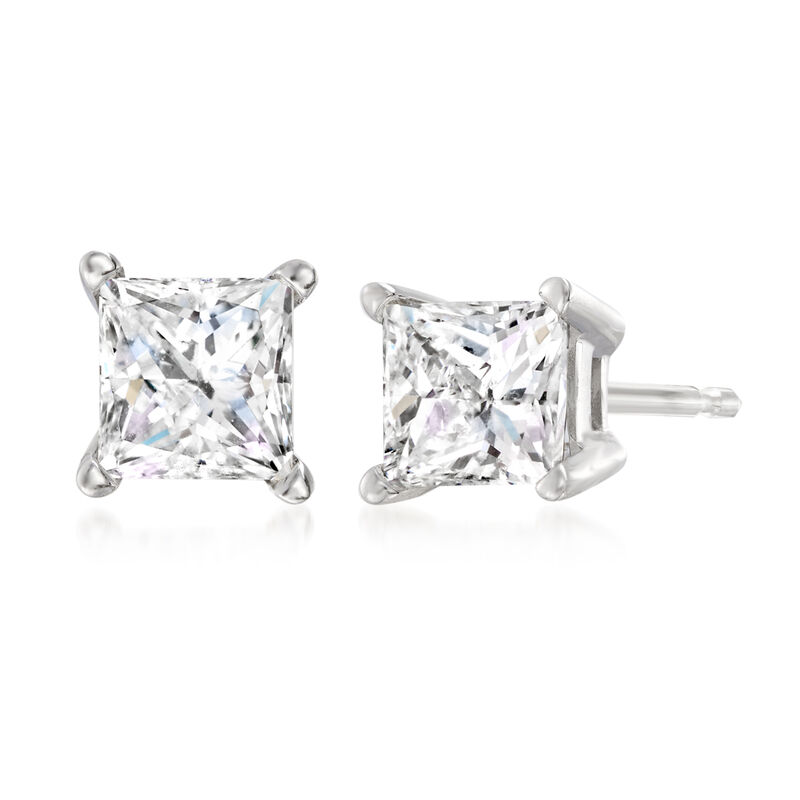 1.00 ct. t.w. Princess-Cut Diamond Stud Earrings in 14kt White Gold image number 2