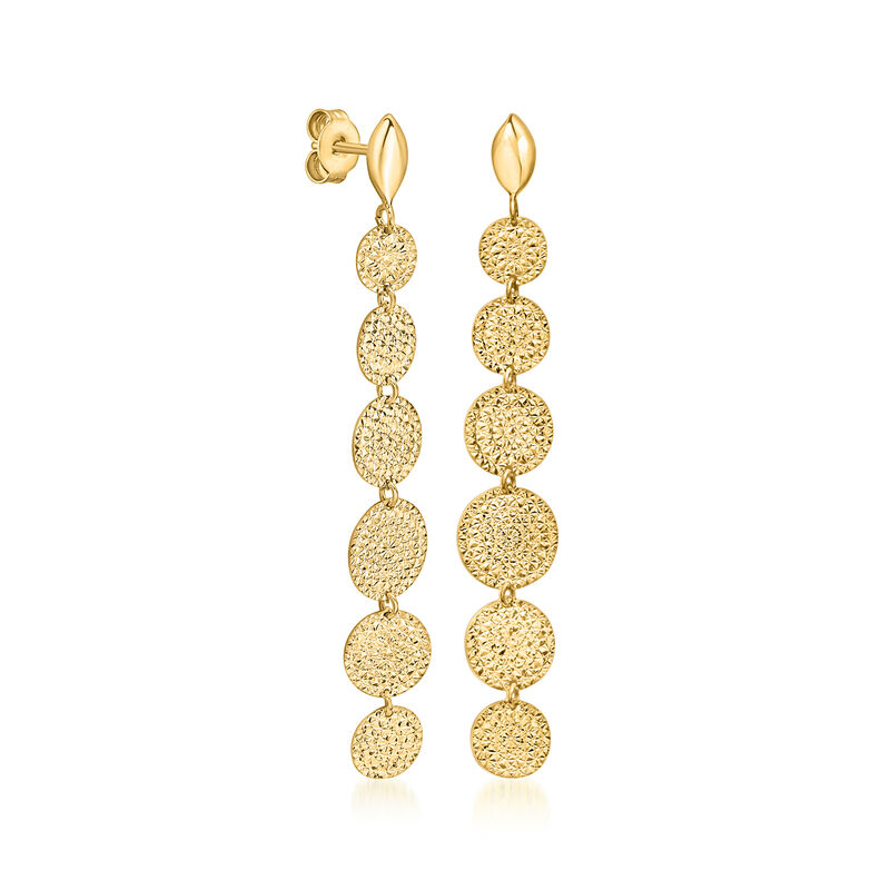 Italian 14kt Yellow Gold Diamond-Cut Disc Drop Earrings  image number 1