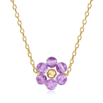 1.40 ct. t.w. Amethyst Bead Flower Necklace in 14kt Yellow Gold