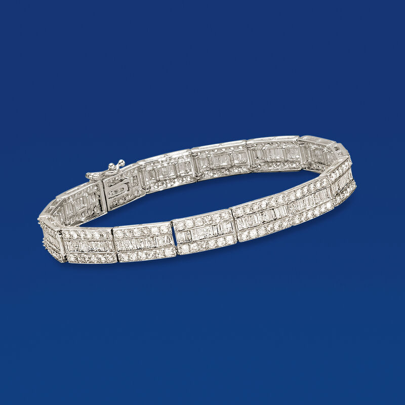 6.00 ct. t.w. Baguette and Round Diamond Bracelet in 14kt White Gold image number 4
