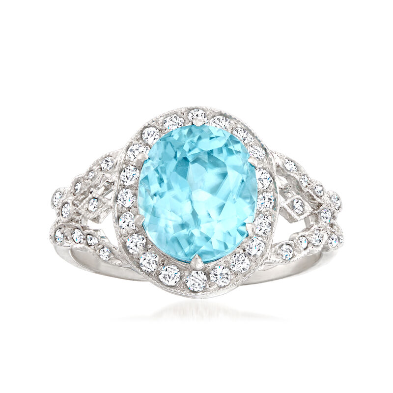 C. 2000 Vintage 5.00 Carat Blue Zircon Ring with .50 ct. t.w. Diamonds in 18kt White Gold image number 0