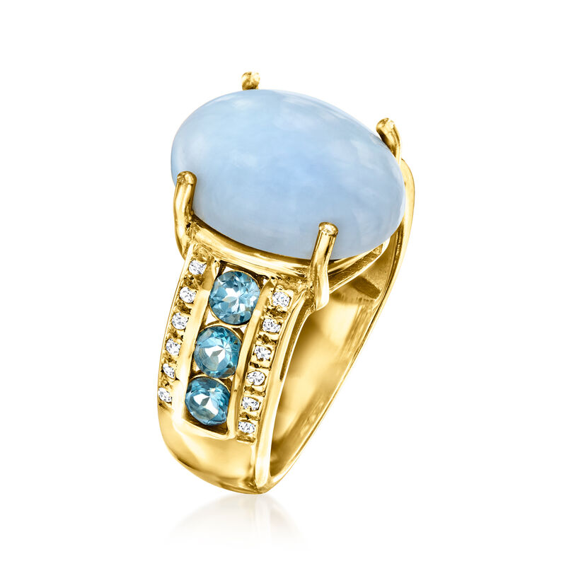 Blue Opal Ring with .90 ct. t.w. London Blue and White Topaz in 18kt Gold Over Sterling image number 2