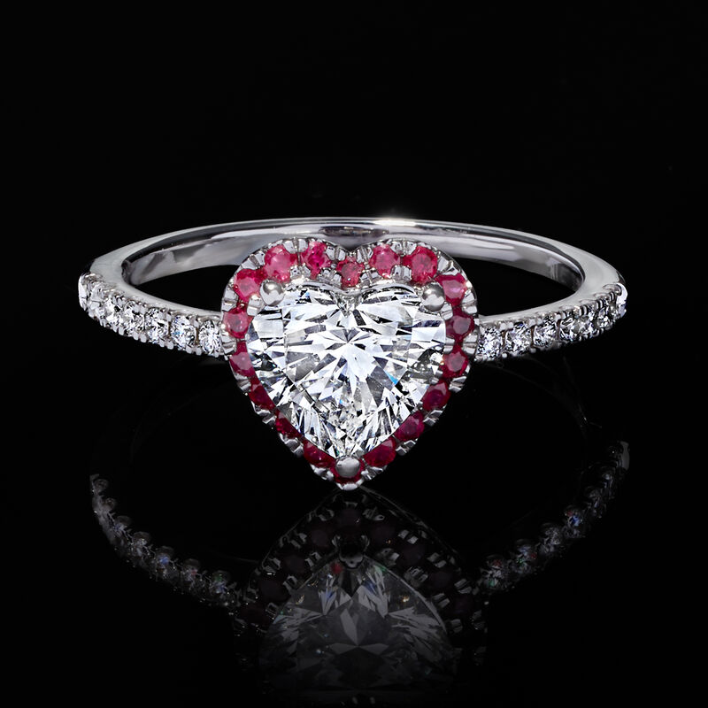 1.15 ct. t.w. Lab-Grown Diamond Heart Ring with .20 ct. t.w. Rubies in 14kt White Gold image number 3