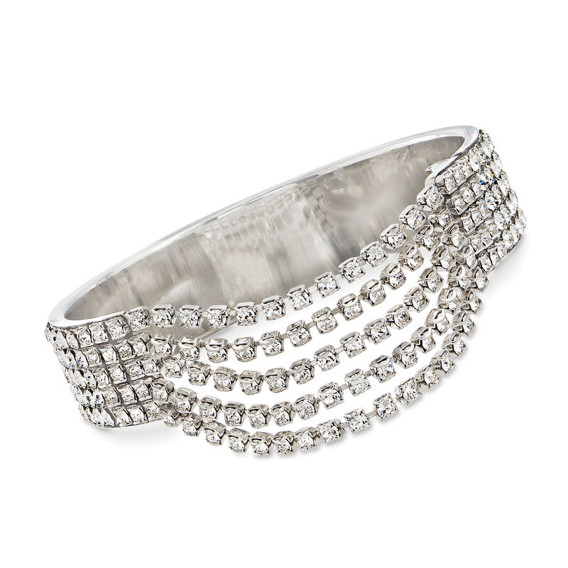 Swarovski Crystal Multi-Row Bangle Bracelet in Silvertone. 7&quot; image number 0