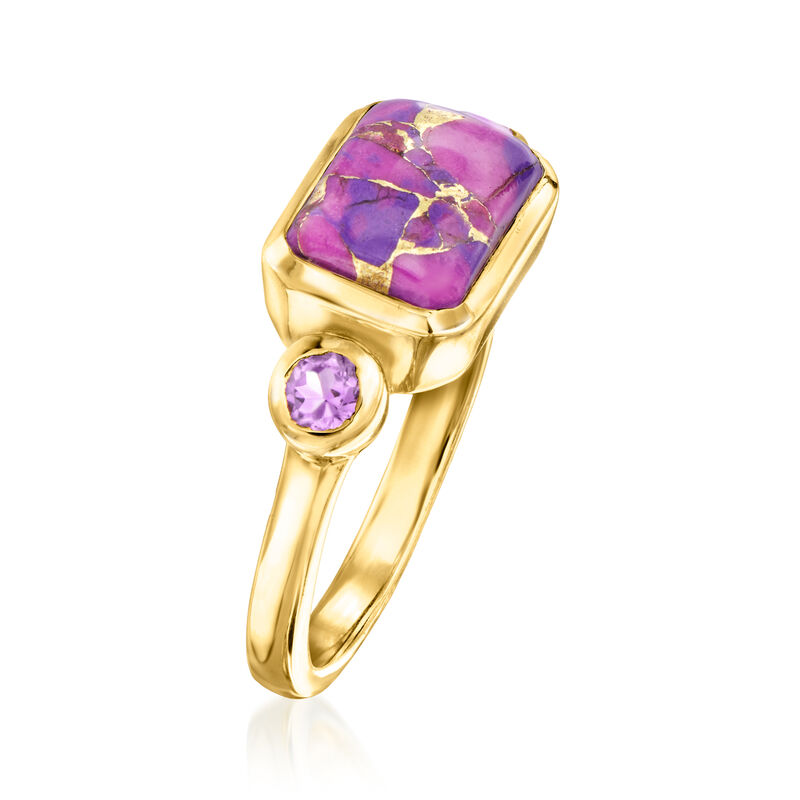 Purple Turquoise and .10 ct. t.w. Amethyst Ring in 18kt Gold Over Sterling image number 2