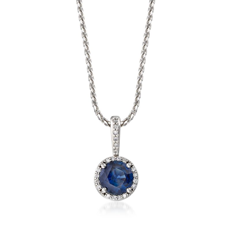 1.25 Carat Sapphire and .20 ct. t.w. Diamond Halo Pendant Necklace in 14kt White Gold. 18&quot; image number 0