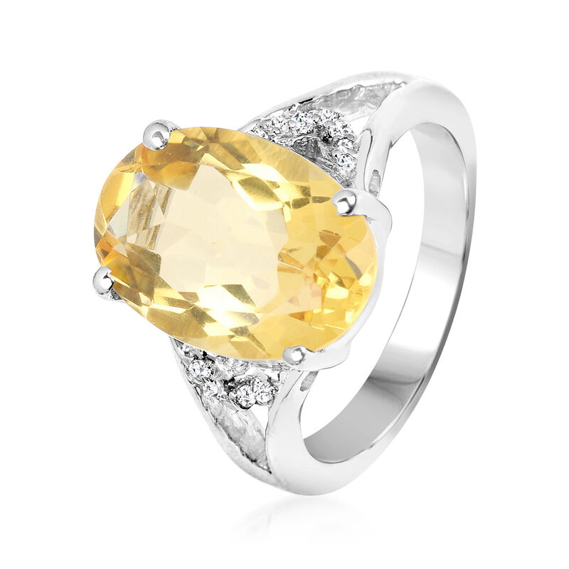 4.20 Carat Citrine Ring with Diamonds in Sterling Silver image number 1