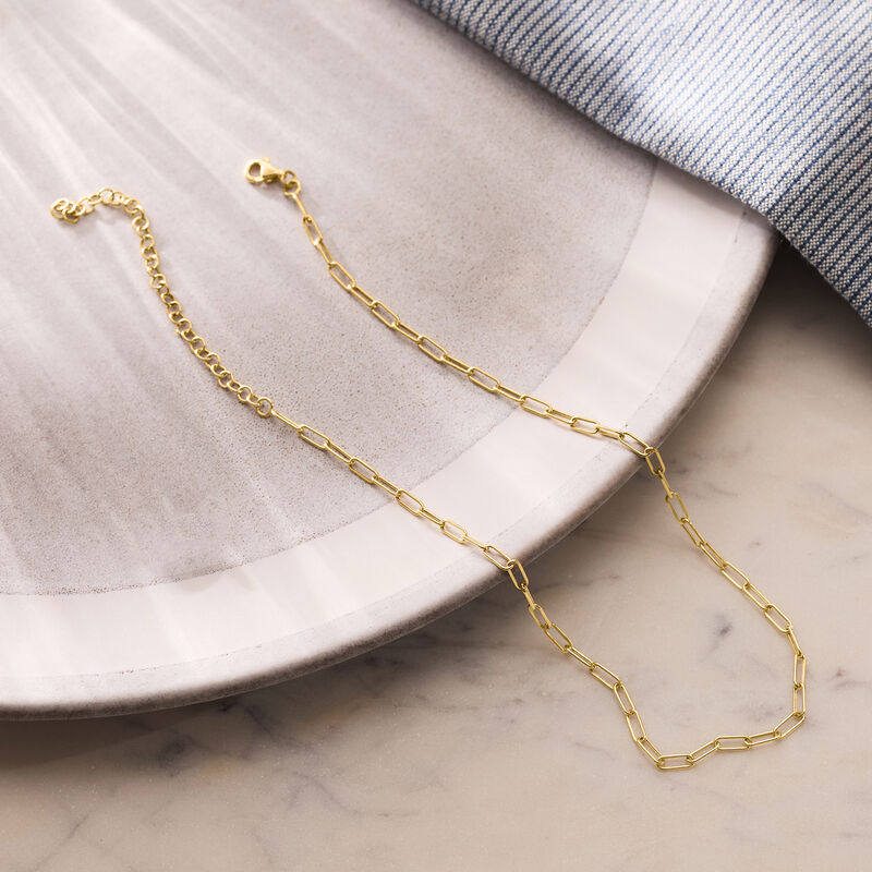 3mm 10kt Yellow Gold Paper Clip Link Choker Necklace. 13&quot; image number 1
