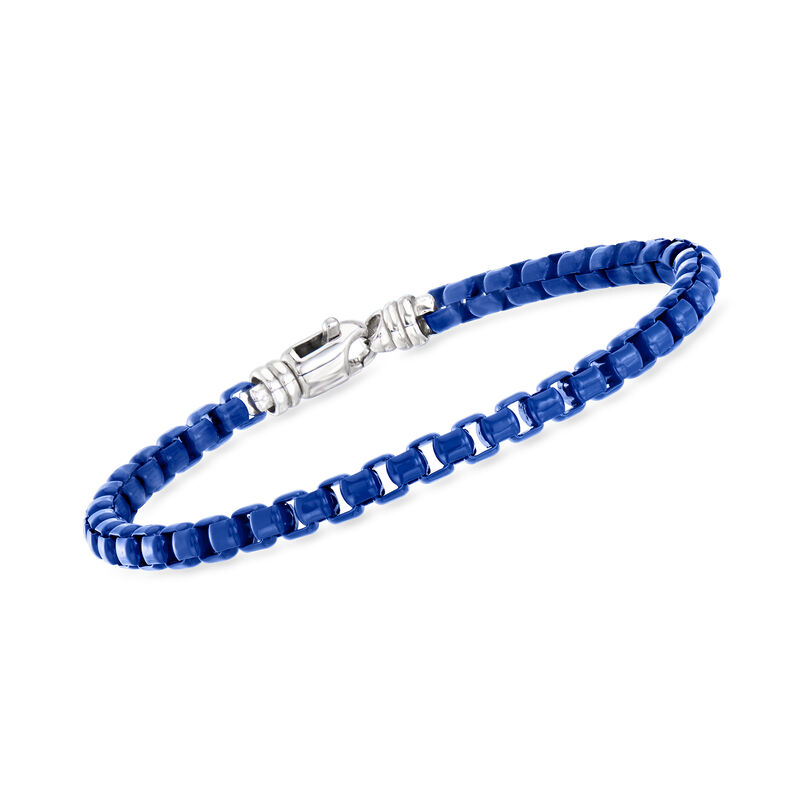 Phillip Gavriel Men's Blue Enamel and Sterling Silver Box-Chain Bracelet. 8.75&quot; image number 0