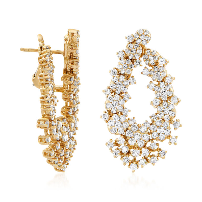 4.55 ct. t.w. Diamond Floral Drop Earrings in 14kt Yellow Gold image number 2