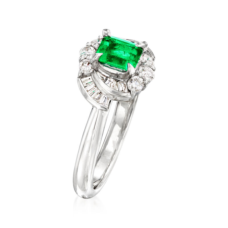 C. 1990 Vintage .48 Carat Emerald Ring with .40 ct. t.w. Diamonds in Platinum. Size 5.75 image number 2