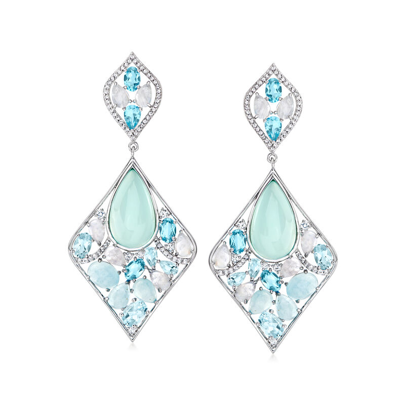 Blue Chalcedony, Moonstone and 16.60 ct. t.w. Multi-Gemstone Drop Earrings in Sterling Silver image number 0