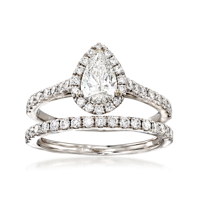 C. 1990 Vintage 1.31 ct. t.w. Diamond Bridal Set: Engagement and Wedding Rings in 14kt White Gold. Size 5.5 image number 0