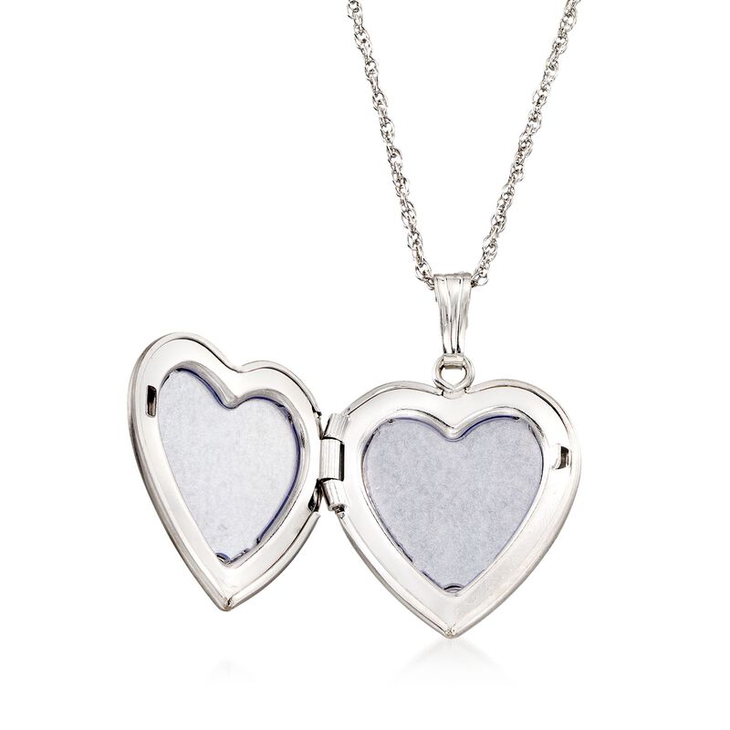Sterling Silver Floral Heart Locket Necklace with Diamond Accent. 18&quot; image number 2