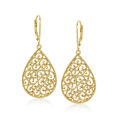 14kt Yellow Gold-Plated Scrollwork Drop Earrings