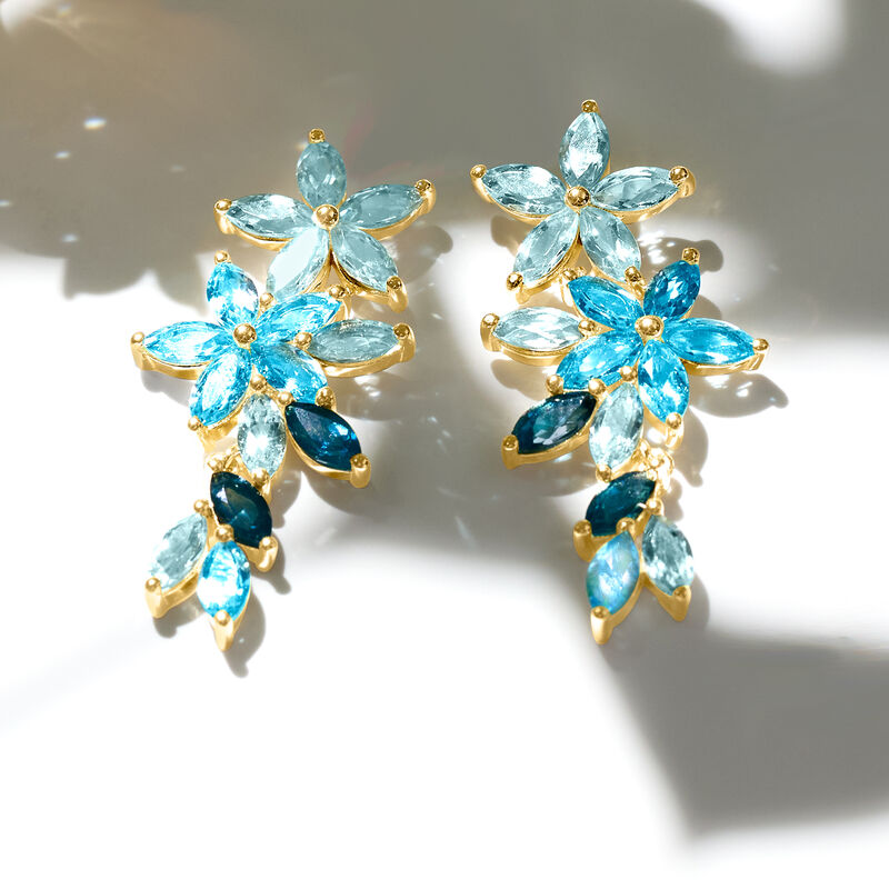 7.70 ct. t.w. Tonal Blue Topaz Floral Drop Earrings in 18kt Gold Over Sterling image number 2