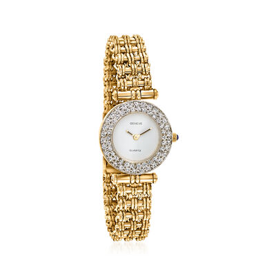 C. 1980 Vintage Geneve 1.00 ct. t.w. Diamond Watch with Synthetic Sapphire in 14kt Yellow Gold
