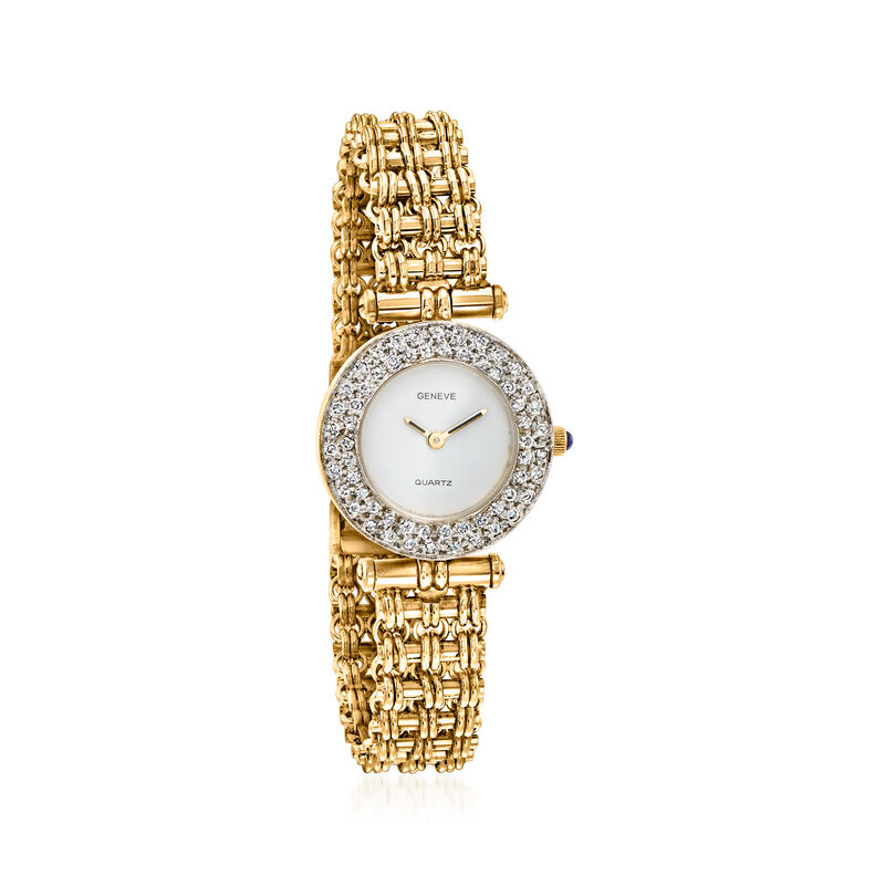 C. 1980 Vintage Geneve 1.00 ct. t.w. Diamond Watch with Synthetic Sapphire in 14kt Yellow Gold. 7" image number 0