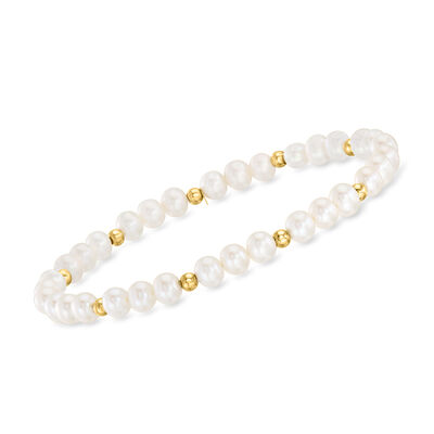 4-5mm Cultured Pearl and 14kt Yellow Gold Bead Stretch Bracelet