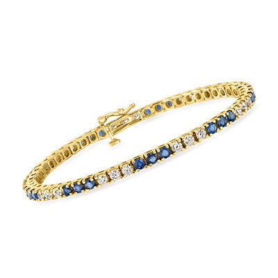 C. 1980 Vintage 2.50 ct. t.w. Sapphire and 2.20 ct. t.w. Diamond Tennis Bracelet in 14kt Yellow Gold