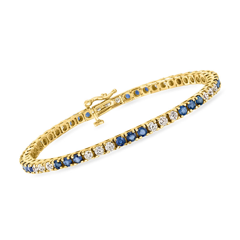 C. 1980 Vintage 2.50 ct. t.w. Sapphire and 2.20 ct. t.w. Diamond Tennis Bracelet in 14kt Yellow Gold. 7" image number 0