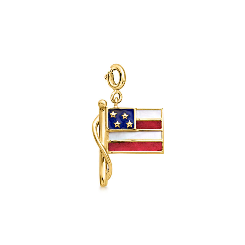 Mother-of-Pearl and 2.30 ct. t.w. Ruby American Flag Charm with Blue Enamel in 18kt Gold Over Sterling  image number 1