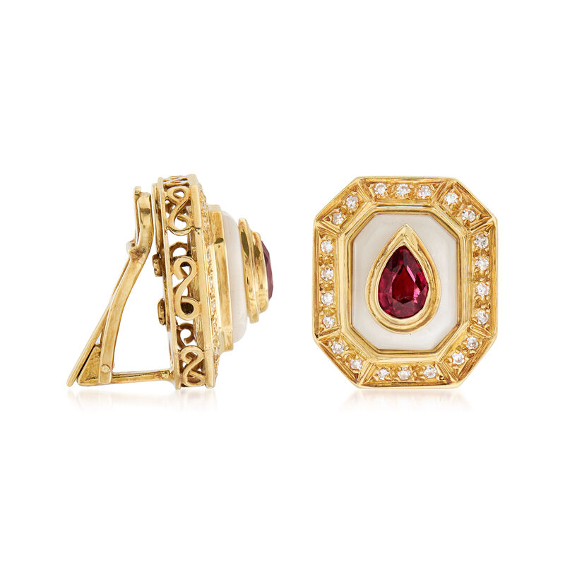 C. 1980 Vintage Chalcedony, 1.00 ct. t.w. Pink Tourmaline and .35 ct. t.w. Diamond Clip-On Earrings in 18kt Yellow Gold image number 2
